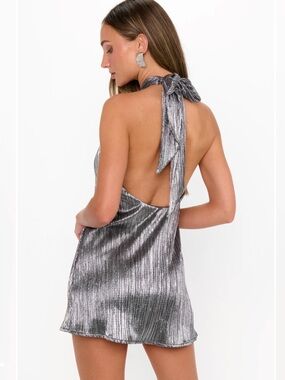 Show Me Your MuMu Silver Metallic Halter Mini Dress
